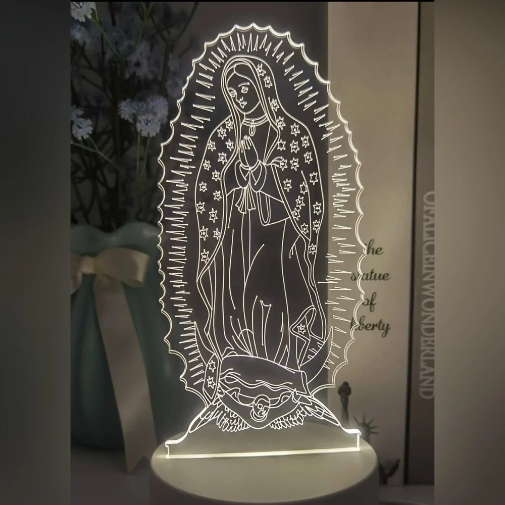3D Virgin Of Guadalupe 8.5” LED Lamp With USB Plug New